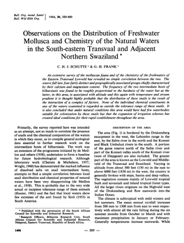 Observations on the Distribution of Freshwater Mollusca and Chemistry of the Natural Waters in Thesouth-Eastern Transvaal and Ad