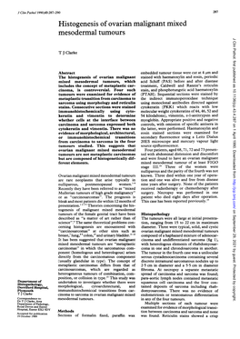 Histogenesis of Ovarian Malignant Mixed Mesodermal Tumours J Clin Pathol: First Published As 10.1136/Jcp.43.4.287 on 1 April 1990