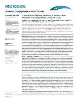 Subannual and Seasonal Variability of Atlantic-Origin Waters in Two Adjacent West Greenland Fjords