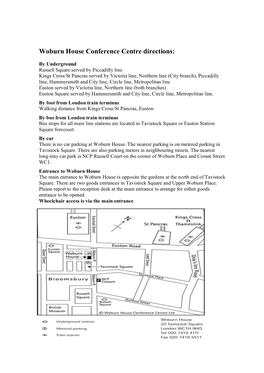 Woburn House Conference Centre Directions