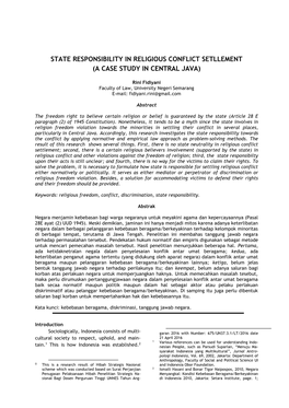 State Responsibility in Religious Conflict Setllement (A Case Study in Central Java)