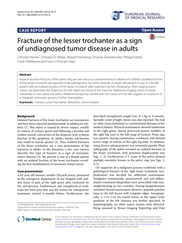 Fracture of the Lesser Trochanter As a Sign of Undiagnosed Tumor Disease in Adults Christian Herren*, Christian D