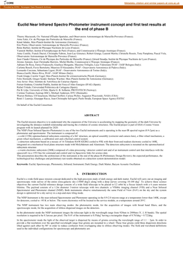 Euclid Near Infrared Spectro Photometer Instrument Concept and First Test Results at the End of Phase B