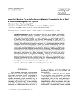 Applying Benthic Foraminiferal Assemblage to Evaluate the Coral Reef Condition in Dongsha Atoll Lagoon