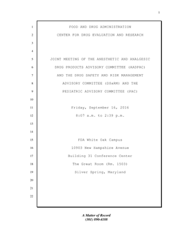 A Matter of Record (301) 890-4188 FOOD and DRUG
