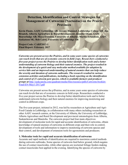 Detection, Identification and Control Strategies for Management of Cutworms (Noctuidae) on the Prairie Provinces