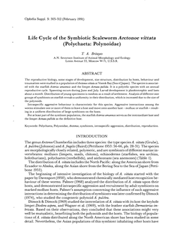 Life Cycle of the Symbiotic Scaleworm Arctonoe Vittata (Polychaeta: Polynoidae)