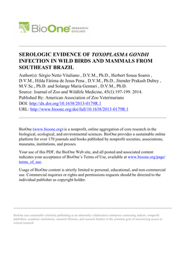 Serologic Evidence of Toxoplasma Gondii Infection