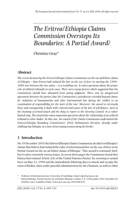 The Eritrea/Ethiopia Claims Commission Oversteps Its Boundaries: a Partial Award?