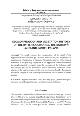 Geomorphology and Vegetation History of the Rypienica Channel, the Dobrzyń Lakeland, North Poland