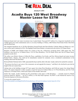 Acadia Buys 120 West Broadway Master Lease for $37M