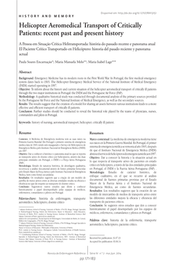 Helicopter Aeromedical Transport of Critically Patients: Recent Past and Present History