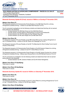 STEWARDS SUMMARY of PENALTIES Page