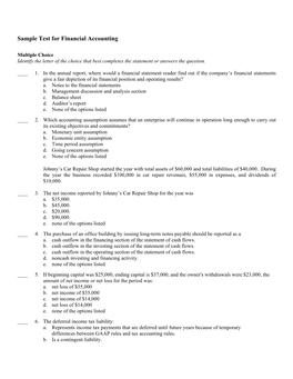 Sample Test for Financial Accounting