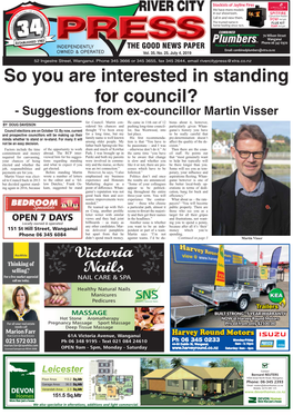 So You Are Interested in Standing for Council? - Suggestions from Ex-Councillor Martin Visser for Council
