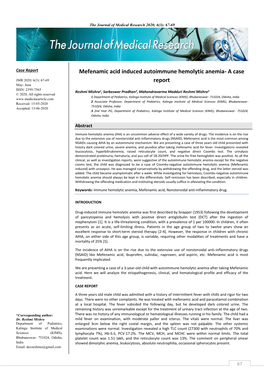 Mefenamic Acid Induced Autoimmune Hemolytic Anemia- a Case Report