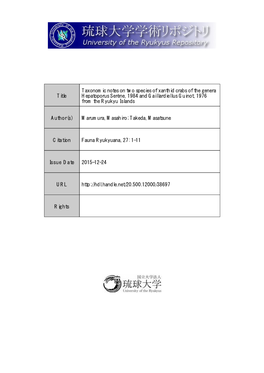 Title Taxonomic Notes on Two Species of Xanthid Crabs of the Genera