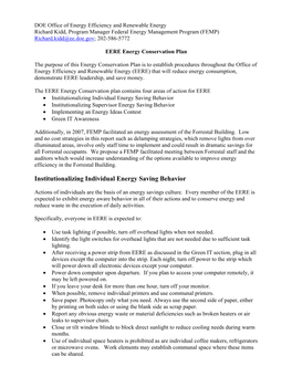 EERE Energy Conservation Plan