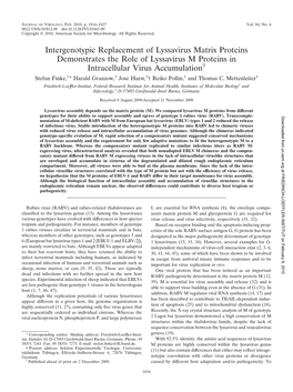 Intergenotypic Replacement of Lyssavirus Matrix Proteins Demonstrates the Role of Lyssavirus M Proteins in Intracellular Virus A