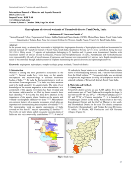 Hydrophytes of Selected Wetlands of Tirunelveli District Tamil Nadu, India