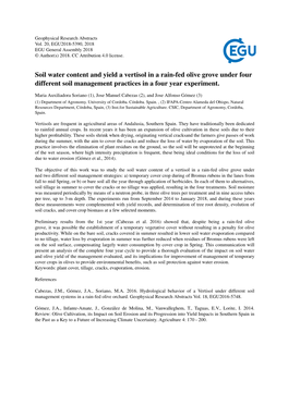 Soil Water Content and Yield a Vertisol in a Rain-Fed Olive Grove Under Four Different Soil Management Practices in a Four Year Experiment