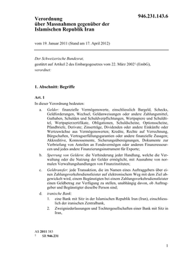 Verordnung Über Massnahmen Gegenüber Der Islamischen Republik Iran Vom 19