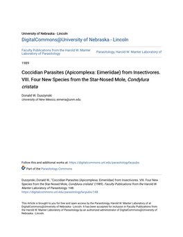 Coccidian Parasites (Apicomplexa: Eimeriidae) from Insectivores