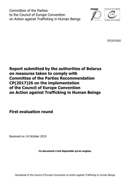 Report Submitted by the Authorities of Belarus on Measures Taken to Comply with Committee of the Parties Recommendation CP(2017)