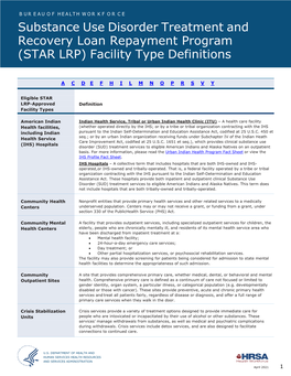 STAR LRP-Approved Site and Facility Type Definitions