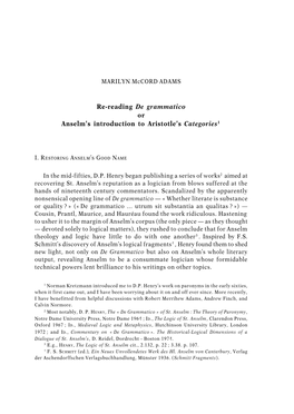 83 Re-Reading De Grammatico Or Anselm's Introduction to Aristotle's
