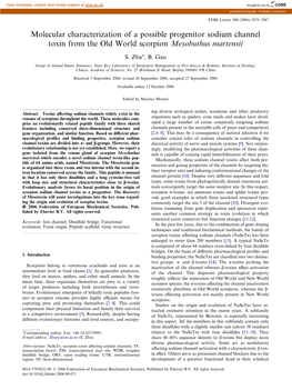 Molecular Characterization of a Possible Progenitor Sodium Channel Toxin from the Old World Scorpion Mesobuthus Martensii