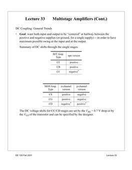 Lecture 33 Multistage Amplifiers (Cont.)