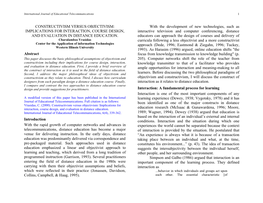 Vrasidas, C. (2000). Constructivism Versus Objectivism: Implications for Interaction, Course Design, and Evaluation in Distance Education