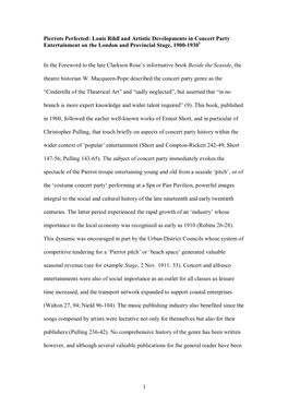 1 Pierrots Perfected: Louis Rihll and Artistic Developments in Concert Party Entertainment on the London and Provincial Stage, 1