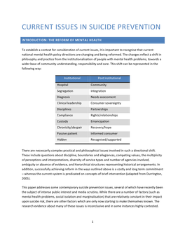 Current Issues in Suicide Prevention