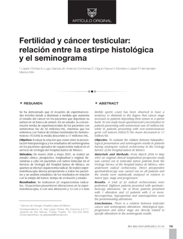 Fertilidad Y Cáncer Testicular: Relación Entre La Estirpe Histológica Y El Seminograma