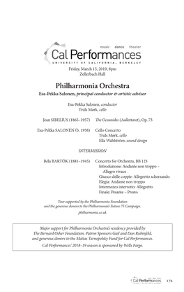 Philharmonia Orchestra Esa-Pekka Salonen, Principal Conductor & Artistic Advisor