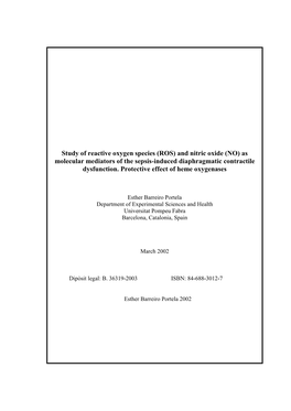 Study of Reactive Oxygen Species (ROS) and Nitric Oxide (NO) As Molecular Mediators of the Sepsis-Induced Diaphragmatic Contractile Dysfunction