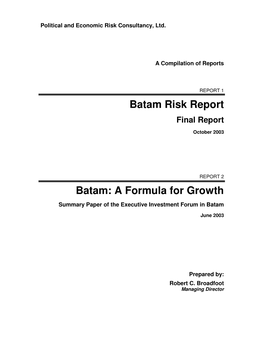 Batam Risk Report Batam