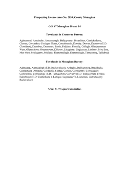 Prospecting Licence Area No. 2194, County Monaghan O.S. 6