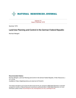 Land Use Planning and Control in the German Federal Republic