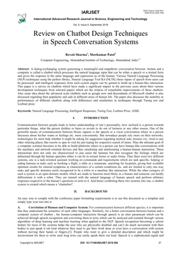 Review on Chatbot Design Techniques in Speech Conversation Systems