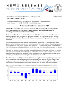 Consumer Price Index – December 2020