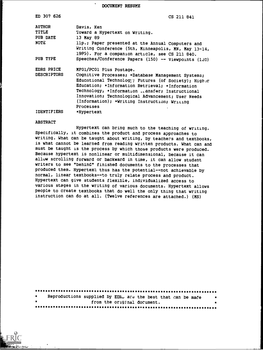 Information Ansfer; Instructional Innovation; Technological Advancement; User Needs (Information); *Writing Instruction; Writing Processes IDENTIFIERS *Hypertext