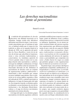 Las Derechas Nacionalistas Frente Al Peronismo