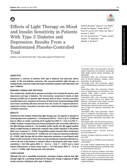 Effects of Light Therapy on Mood and Insulin Sensitivity in Patients With