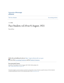 Pace Student, Vol.10 No 9, August, 1925 Pace & Pace