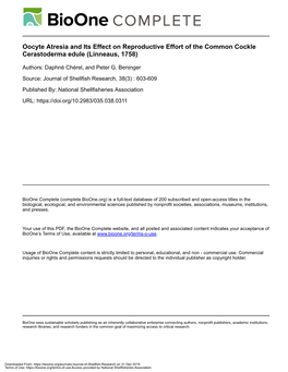 Oocyte Atresia and Its Effect on Reproductive Effort of the Common Cockle Cerastoderma Edule (Linneaus, 1758)