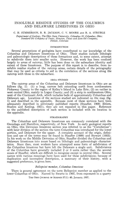 Insoluble Residue Studies of the Columbus and Delaware Limestones in Ohio