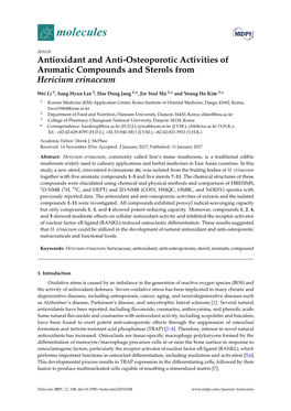 Antioxidant and Anti-Osteoporotic Activities of Aromatic Compounds and Sterols from Hericium Erinaceum